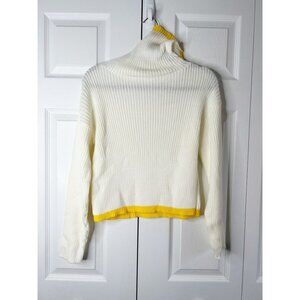 Glamorous White Yellow Trim Turtleneck Ribbed Knit Sweater Women's Size Small S